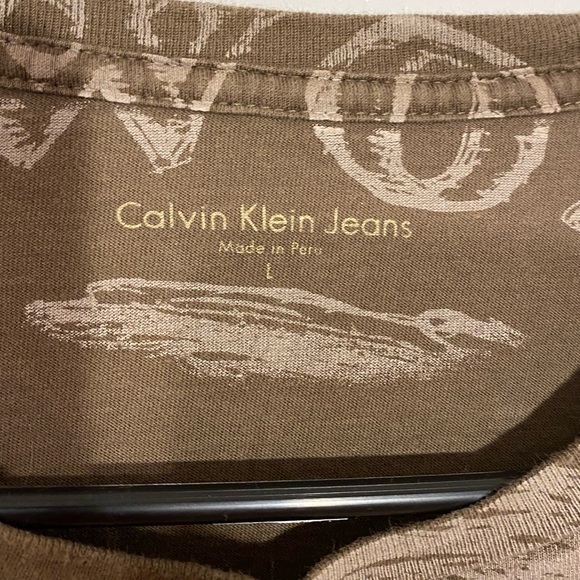 Y2K Calvin Klein Eagle Graphic Contrast Stitch Long Sleeve Tee Brown Tan Men’s L - Picture 4 of 7